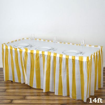 Striped Pattern Polyester Buffet Table Skirting For Wedding / Community Event