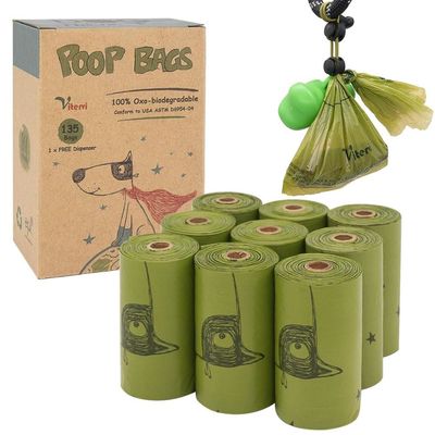 Practical Biodegradable Dog Poop Bags , Unscented Printed Compostable Dog Waste Bags