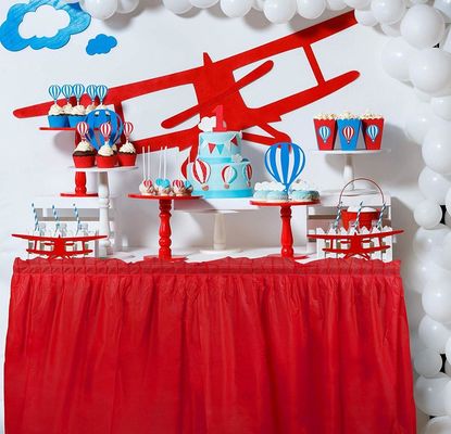Coral Red Disposable Table Skirting For Birthday Party / Banquet