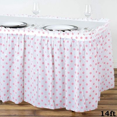 Custom Printed Table Skirts Water Repellent With Pink Polka Dot Pattern