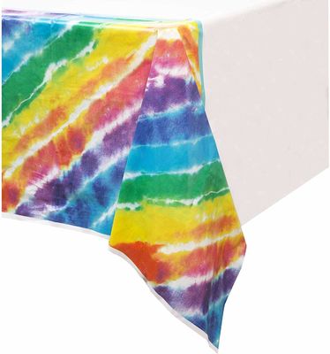 Water Resistant Disposable Plastic Tablecloths , Rainbow Design 54x108 Tablecloth