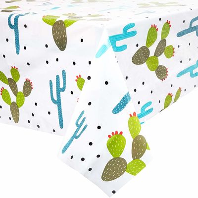 PE Plastic Disposable Rectangular Tablecloths 108&quot; × 54&quot; With Cactus Desert Pattern