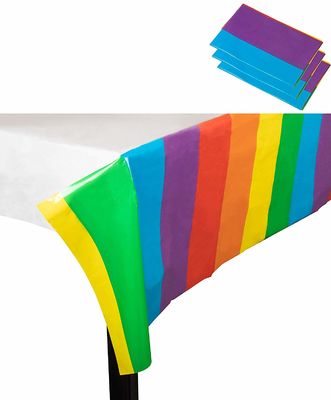 Rainbow Printed PE Plastic Fitted Table Covers Disposable 54 × 108 Inch Rectangular Shape