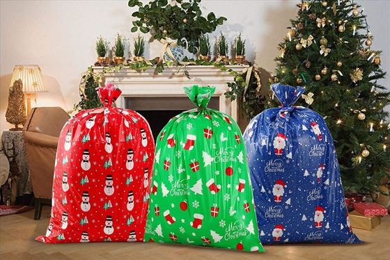 Large Plastic Gift Wrap Bags / Santa Claus Sacks With Name Tag Card And String