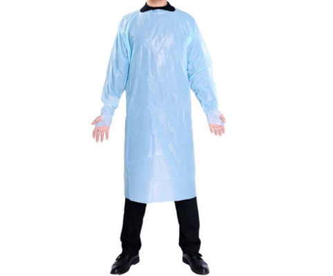 Long Sleeve Disposable CPE Gown With Thumb Hook Universal Size Blue Color