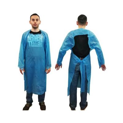 Disposable Polyethylene. Unisex Liquid-Proof Workwear. Protective Uniform with Tie Back and Thumb Hole