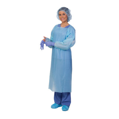 Single Use Surgical Aprons Blue Plastic Patient CPE Gowns With Long Sleeves