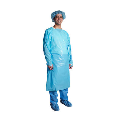 Single Use Surgical Aprons Blue Plastic Patient CPE Gowns With Long Sleeves