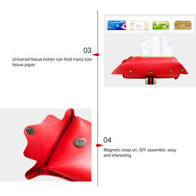 Red Debossed 100mm Car Tissue Box Holder Using Suede Leather
