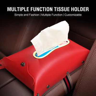 Red Debossed 100mm Car Tissue Box Holder Using Suede Leather
