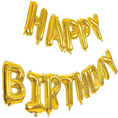 Gold Aluminum Foil Happy Birthday Balloons Banner for Birthday Party Decoration