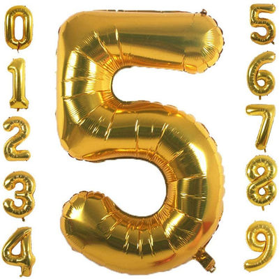 Gold Aluminum Foil Number 0-9 Balloons for Wedding and Party Decoration