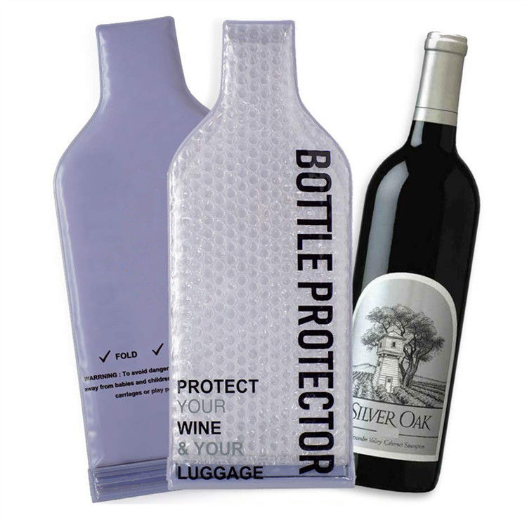 Leak Proof PVC Plastic Bubble Wrap Wine Bags , Reusable Wine Bottle Protector
