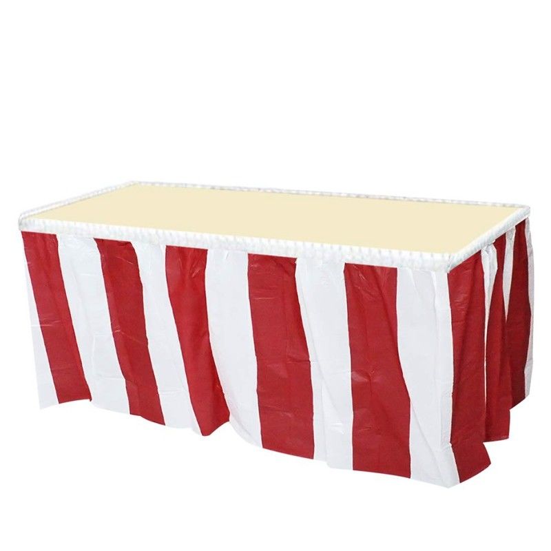 Striped Pattern Polyester Buffet Table Skirting For Wedding / Community Event